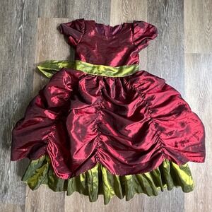 Swea Pea & Lilli Formal Dress Kids Size 7 Burgundy Green Ruched Taffeta C921